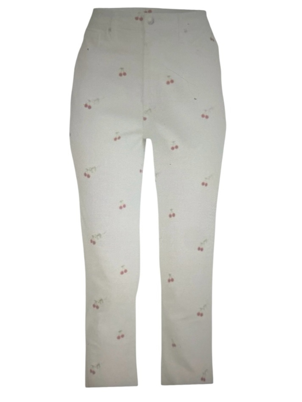 JUICY COUTURE VENICE White Pants Denim Jeans with Cherry Print Raw Hem Size 28